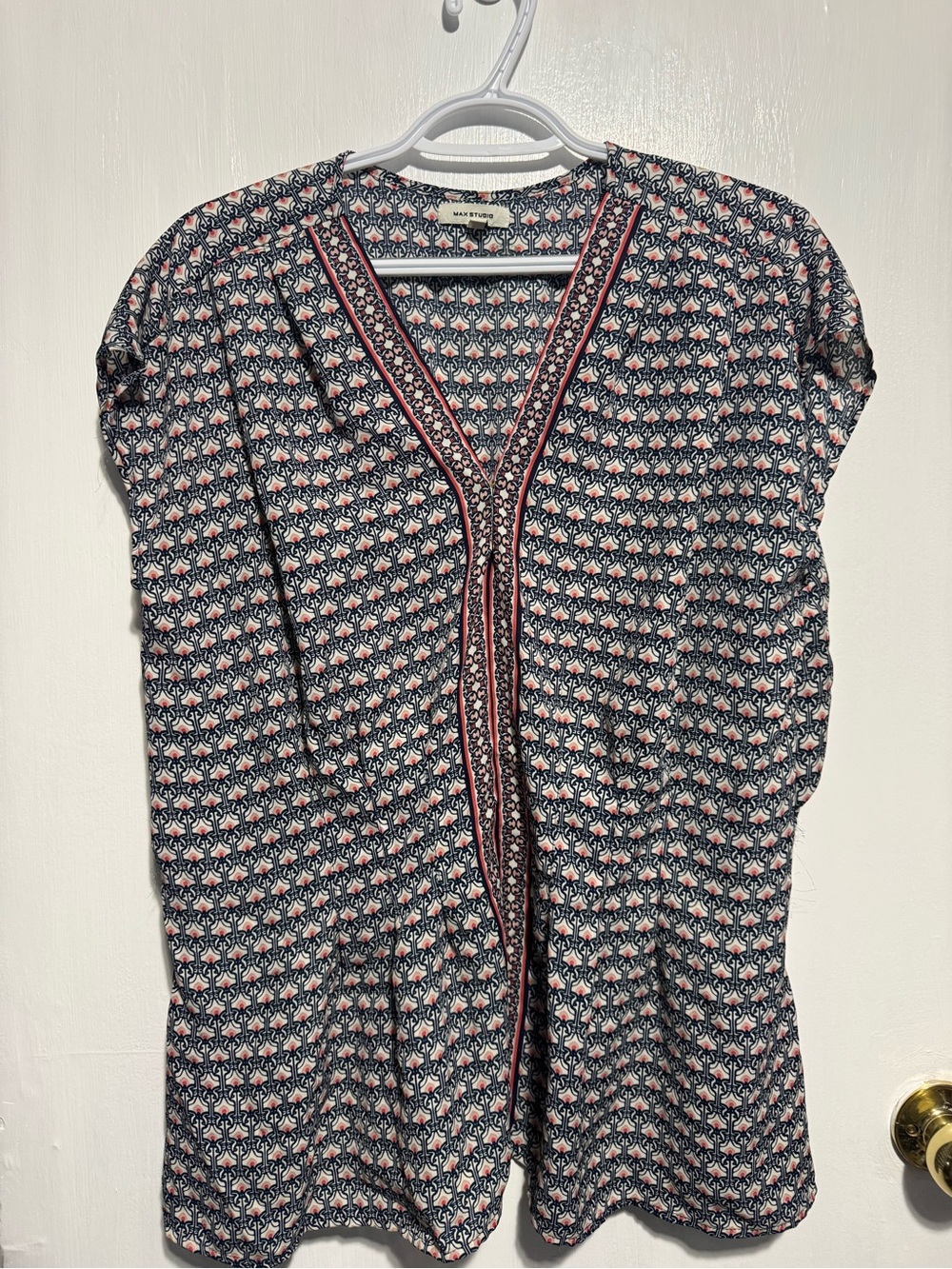 Patterned V-Neck Short Sleeve Tunic